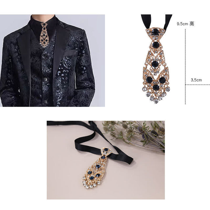 Cravate courte en cristal strass pour homme Cravate de mariage pailletée