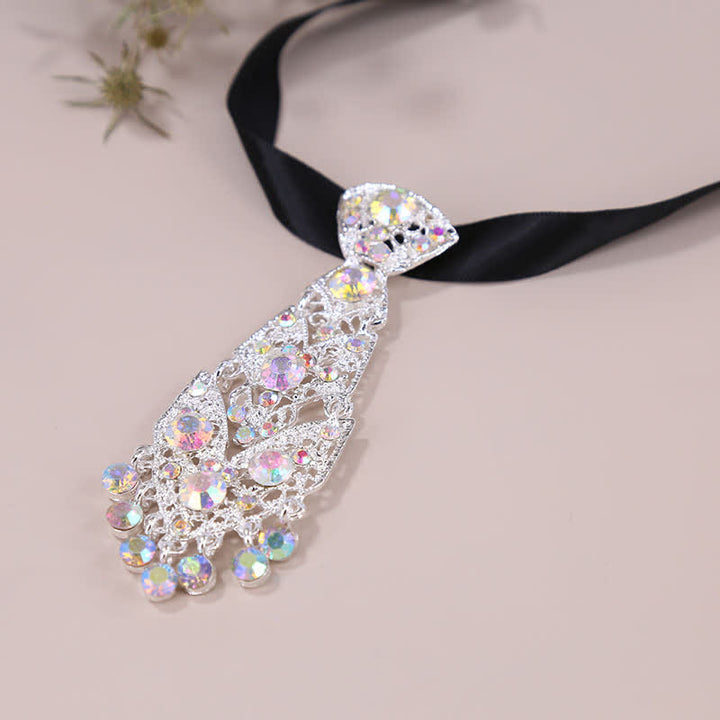 Cravate courte en cristal strass pour homme Cravate de mariage pailletée