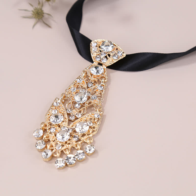 Cravate courte en cristal strass pour homme Cravate de mariage pailletée