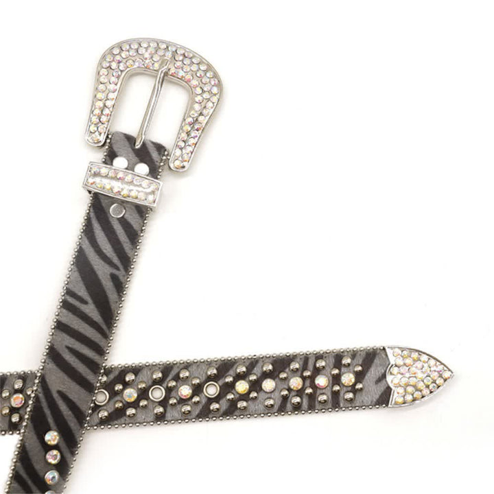 Ceinture unisexe en cuir à imprimé zèbre avec strass