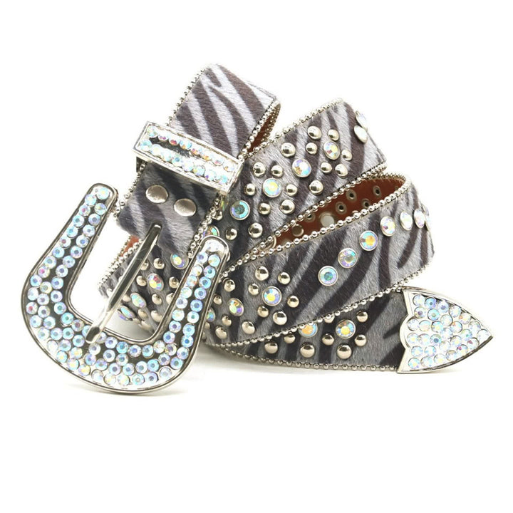 Ceinture unisexe en cuir à imprimé zèbre avec strass