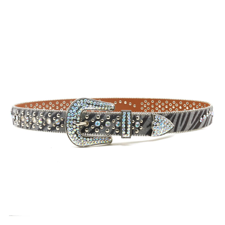 Ceinture unisexe en cuir à imprimé zèbre avec strass