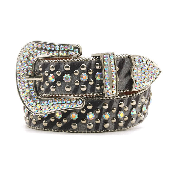 Ceinture unisexe en cuir à imprimé zèbre avec strass