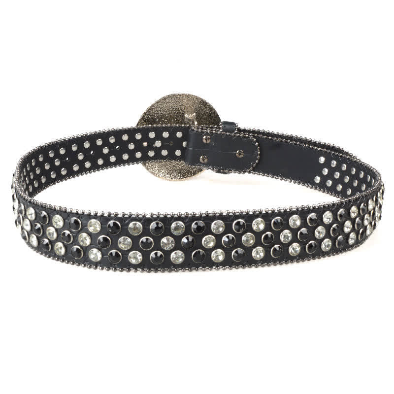 Ceinture unisexe en cuir avec boucle ronde en strass
