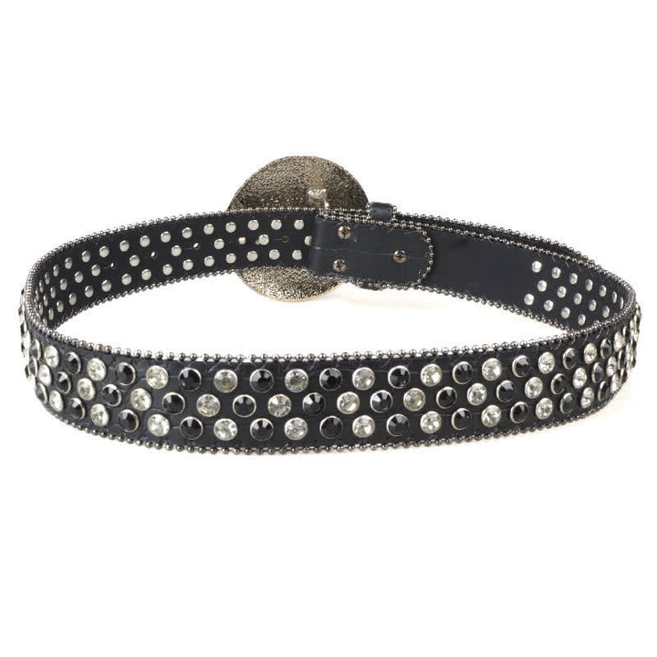 Ceinture unisexe en cuir avec boucle ronde en strass