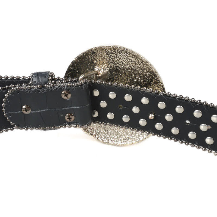 Ceinture unisexe en cuir avec boucle ronde en strass