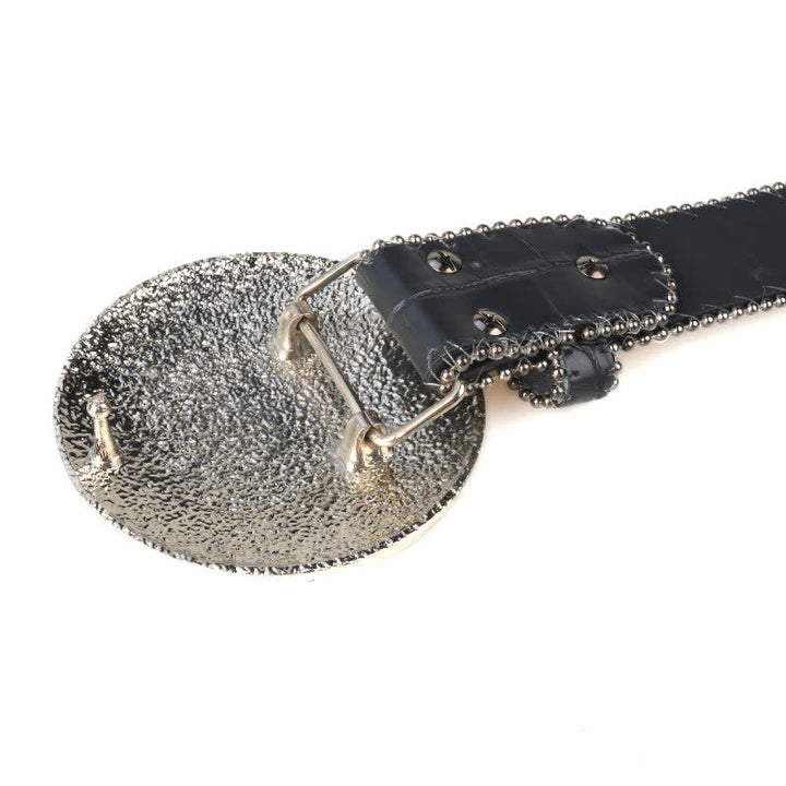 Ceinture unisexe en cuir avec boucle ronde en strass