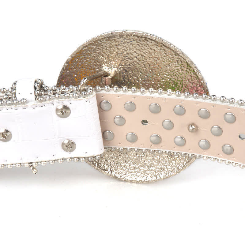 Ceinture unisexe en cuir avec boucle ronde en strass