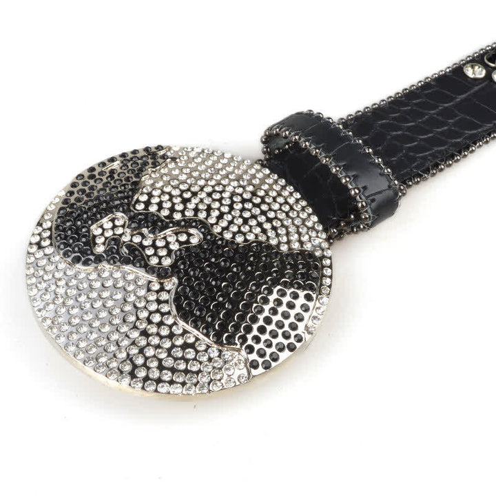 Ceinture unisexe en cuir avec boucle ronde en strass
