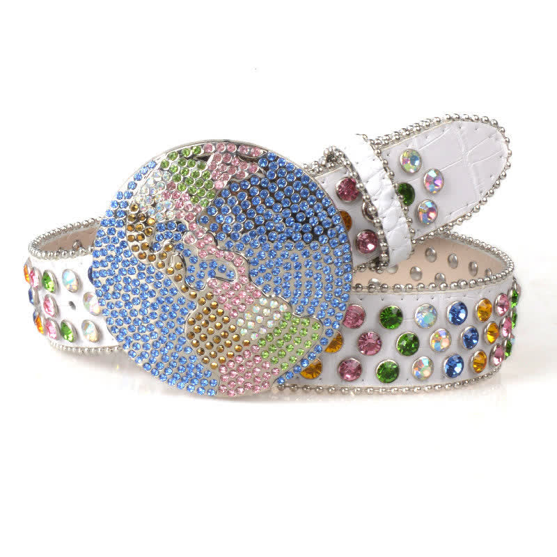 Ceinture unisexe en cuir avec boucle ronde en strass