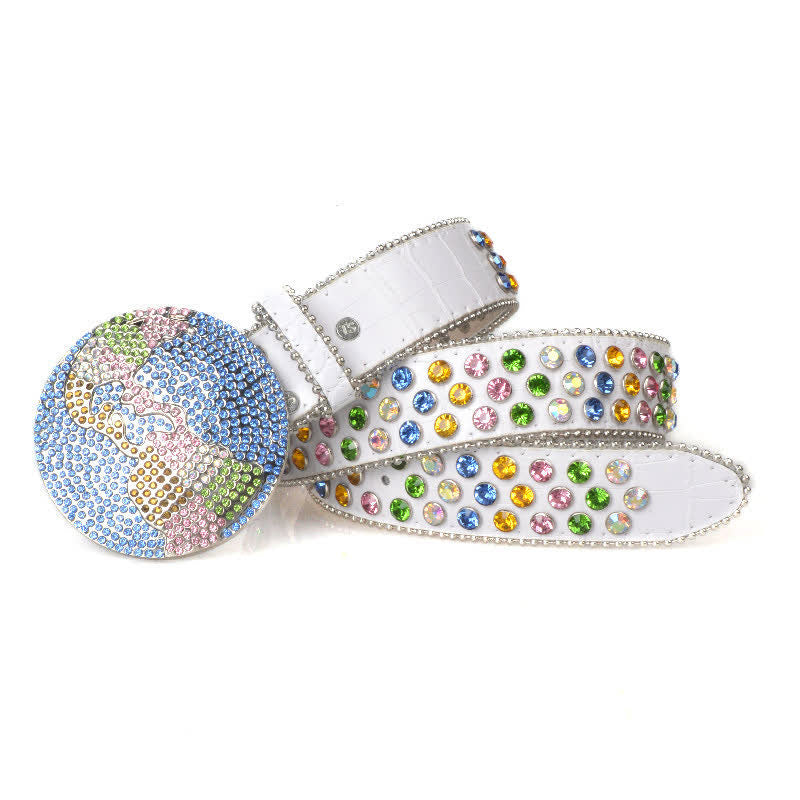 Ceinture unisexe en cuir avec boucle ronde en strass