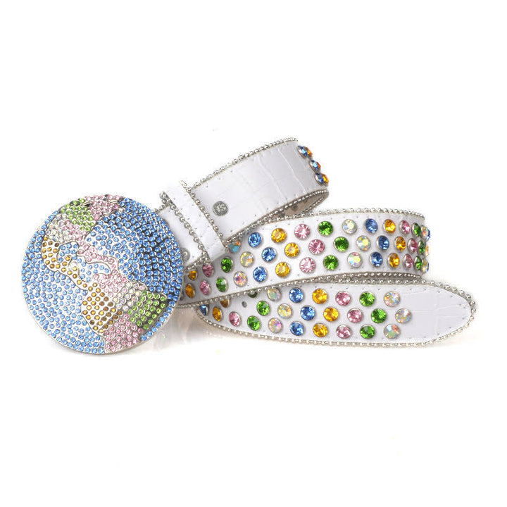 Ceinture unisexe en cuir avec boucle ronde en strass