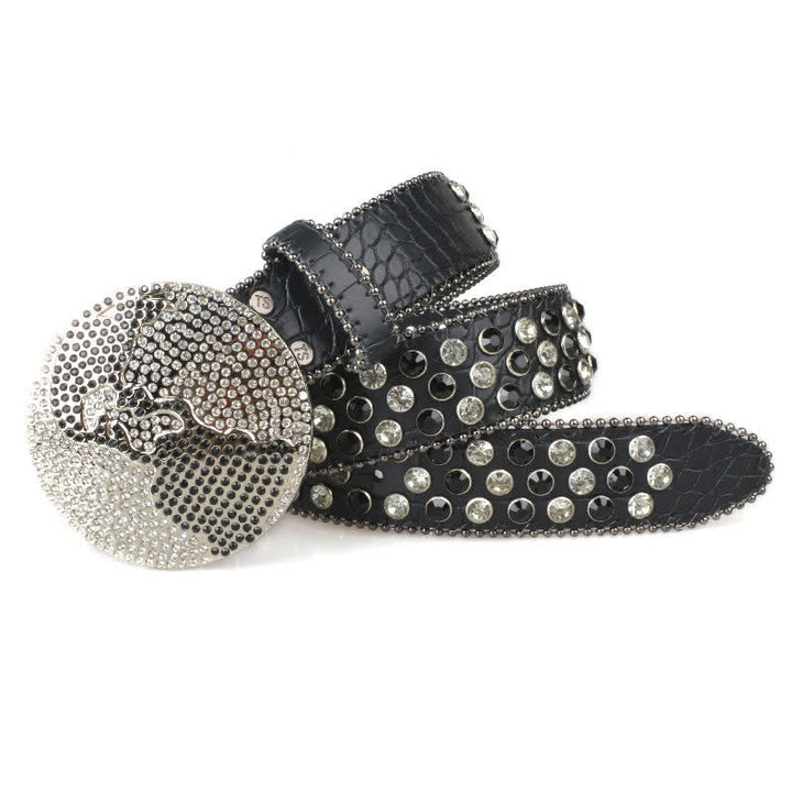 Ceinture unisexe en cuir avec boucle ronde en strass