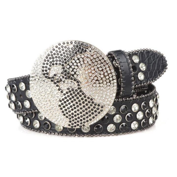 Ceinture unisexe en cuir avec boucle ronde en strass
