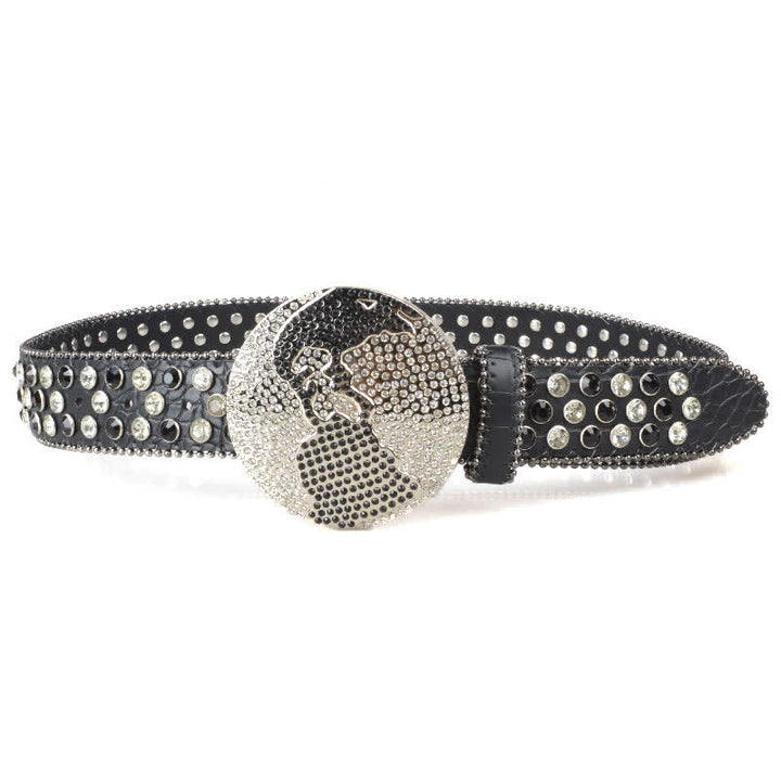 Ceinture unisexe en cuir avec boucle ronde en strass