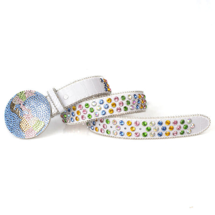 Ceinture unisexe en cuir avec boucle ronde en strass