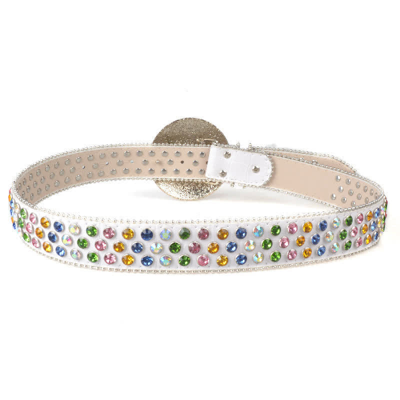 Ceinture unisexe en cuir avec boucle ronde en strass