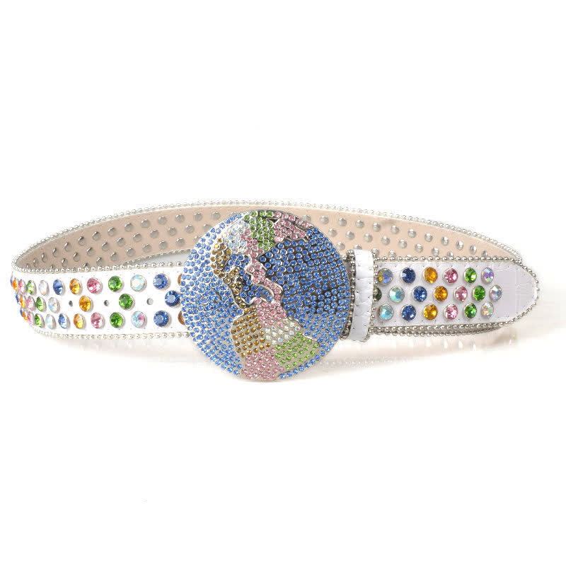 Ceinture unisexe en cuir avec boucle ronde en strass