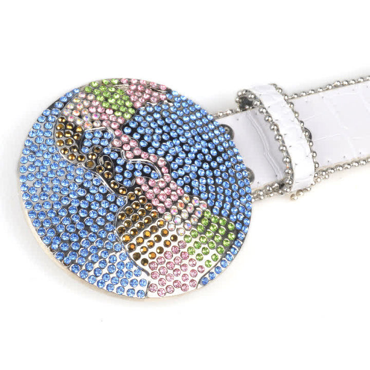 Ceinture unisexe en cuir avec boucle ronde en strass