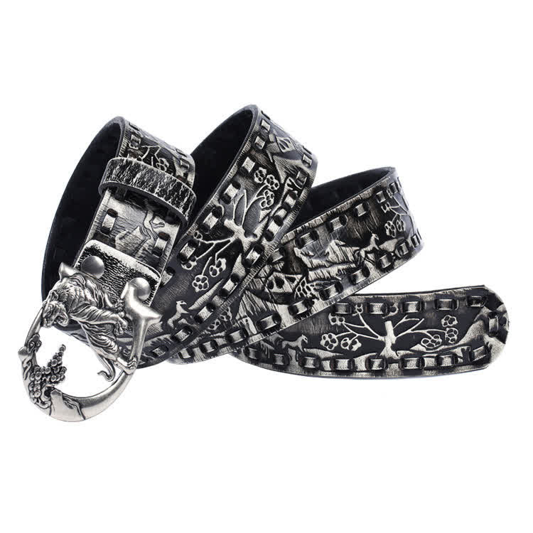Ceinture unisexe en cuir avec boucle gravée de tigres rétro