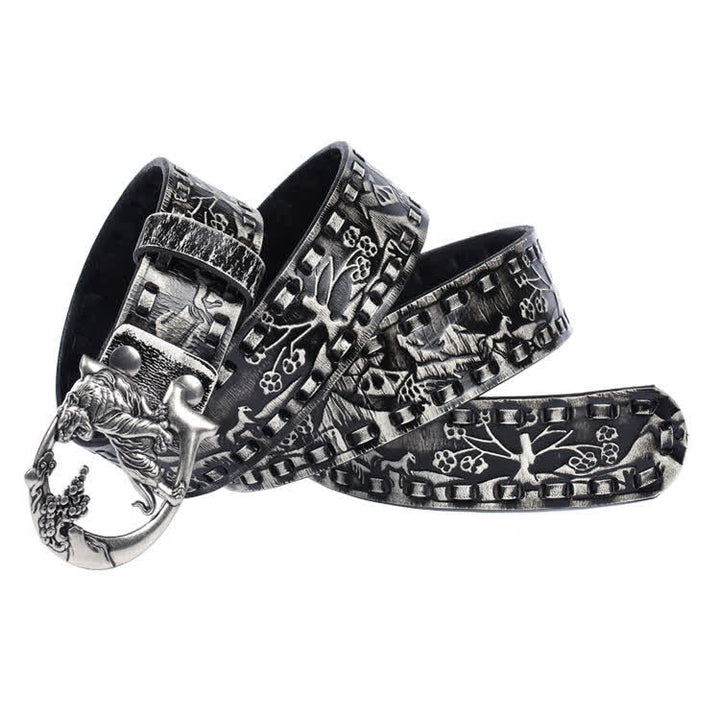 Ceinture unisexe en cuir avec boucle gravée de tigres rétro