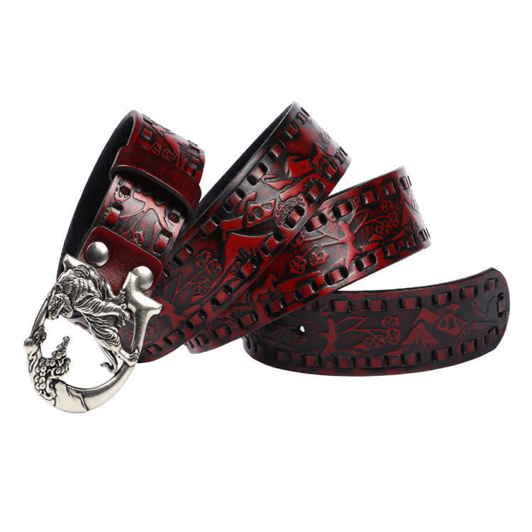 Ceinture unisexe en cuir avec boucle gravée de tigres rétro