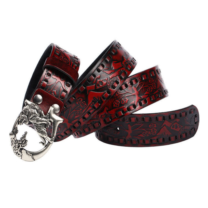 Ceinture unisexe en cuir avec boucle gravée de tigres rétro