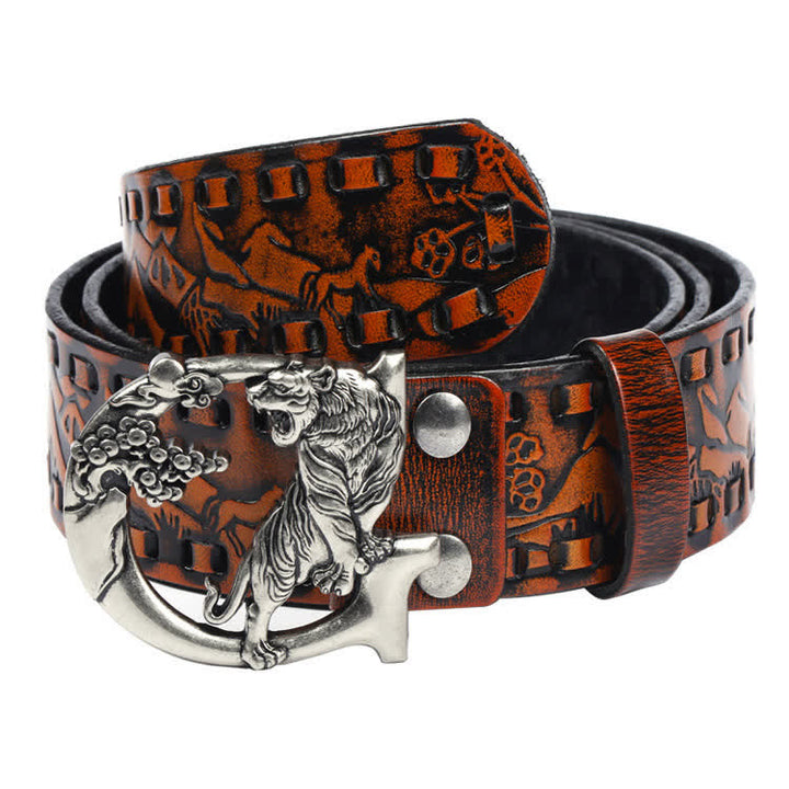 Ceinture unisexe en cuir avec boucle gravée de tigres rétro