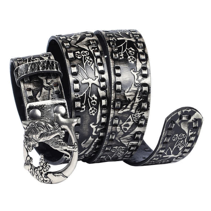 Ceinture unisexe en cuir avec boucle gravée de tigres rétro