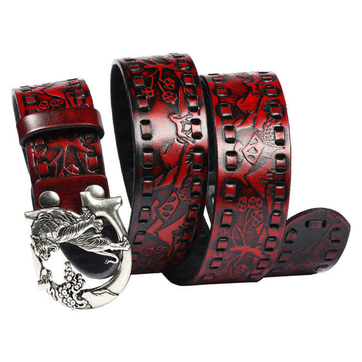 Ceinture unisexe en cuir avec boucle gravée de tigres rétro