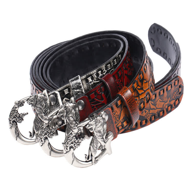 Ceinture unisexe en cuir avec boucle gravée de tigres rétro