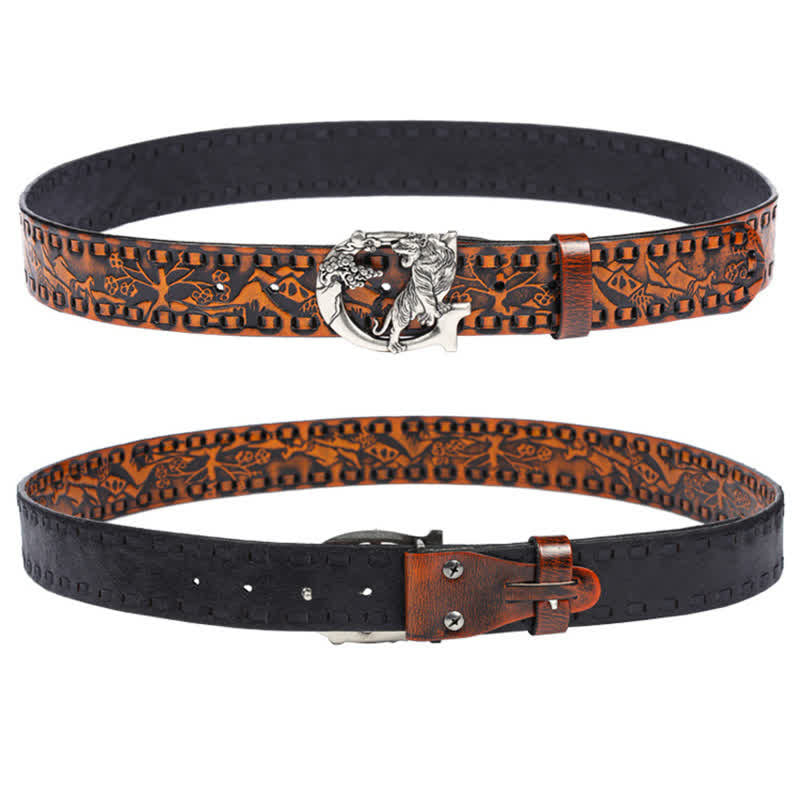 Ceinture unisexe en cuir avec boucle gravée de tigres rétro