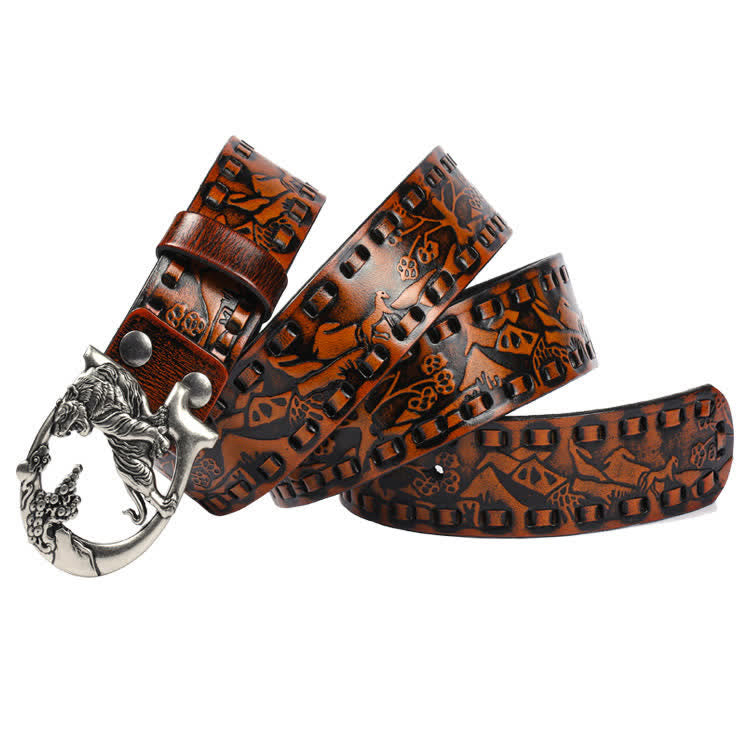 Ceinture unisexe en cuir avec boucle gravée de tigres rétro