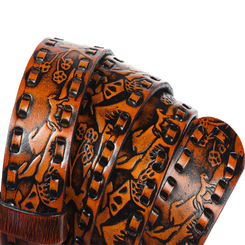 Ceinture unisexe en cuir avec boucle gravée de tigres rétro