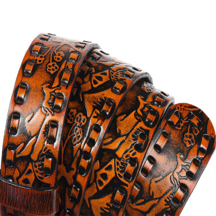 Ceinture unisexe en cuir avec boucle gravée de tigres rétro