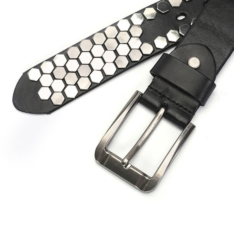 Ceinture unisexe en cuir clouté avec rivets hexagonaux