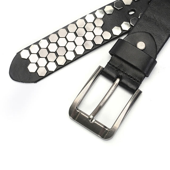 Ceinture unisexe en cuir clouté avec rivets hexagonaux