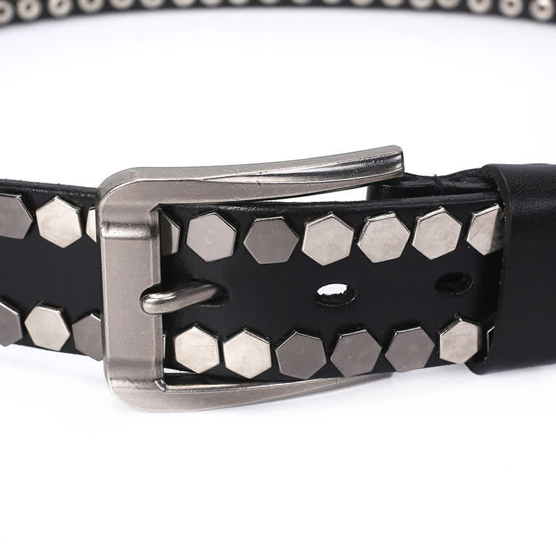 Ceinture unisexe en cuir clouté avec rivets hexagonaux