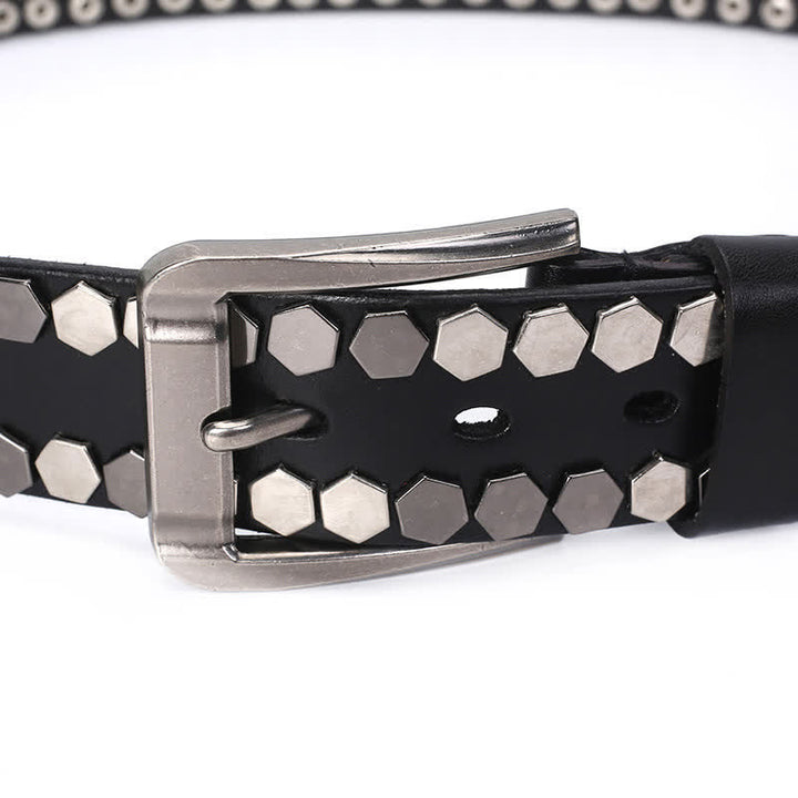 Ceinture unisexe en cuir clouté avec rivets hexagonaux