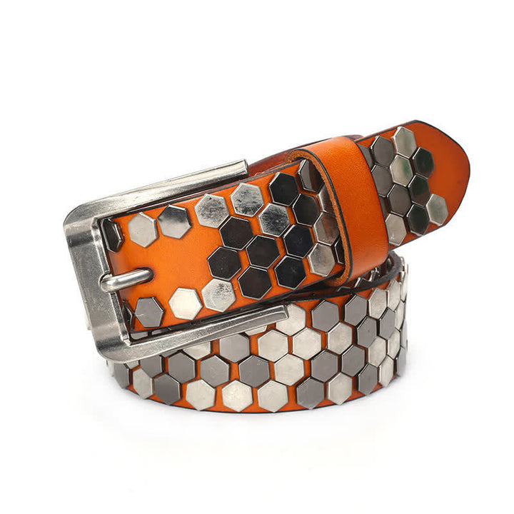 Ceinture unisexe en cuir clouté avec rivets hexagonaux