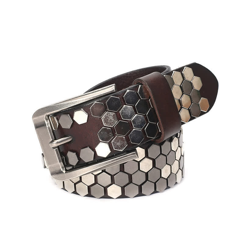Ceinture unisexe en cuir clouté avec rivets hexagonaux