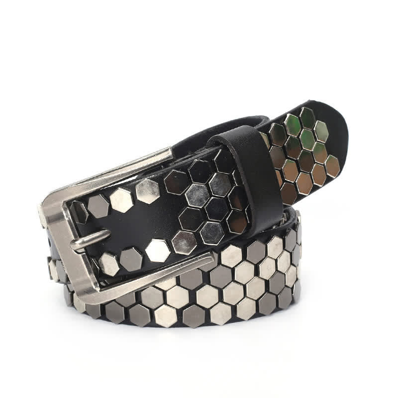 Ceinture unisexe en cuir clouté avec rivets hexagonaux