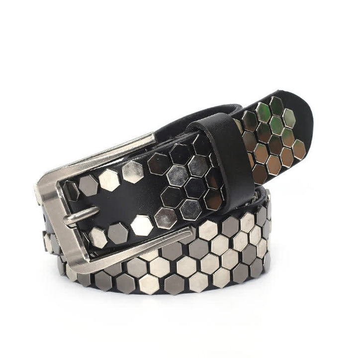 Ceinture unisexe en cuir clouté avec rivets hexagonaux