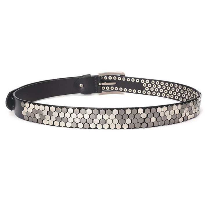 Ceinture unisexe en cuir clouté avec rivets hexagonaux