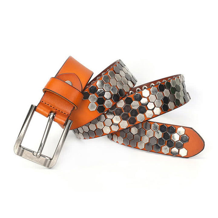 Ceinture unisexe en cuir clouté avec rivets hexagonaux
