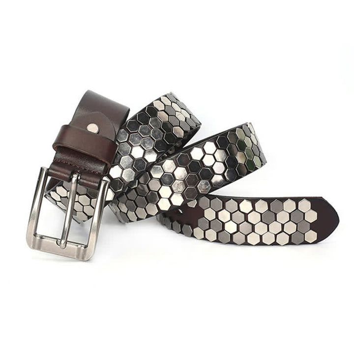 Ceinture unisexe en cuir clouté avec rivets hexagonaux