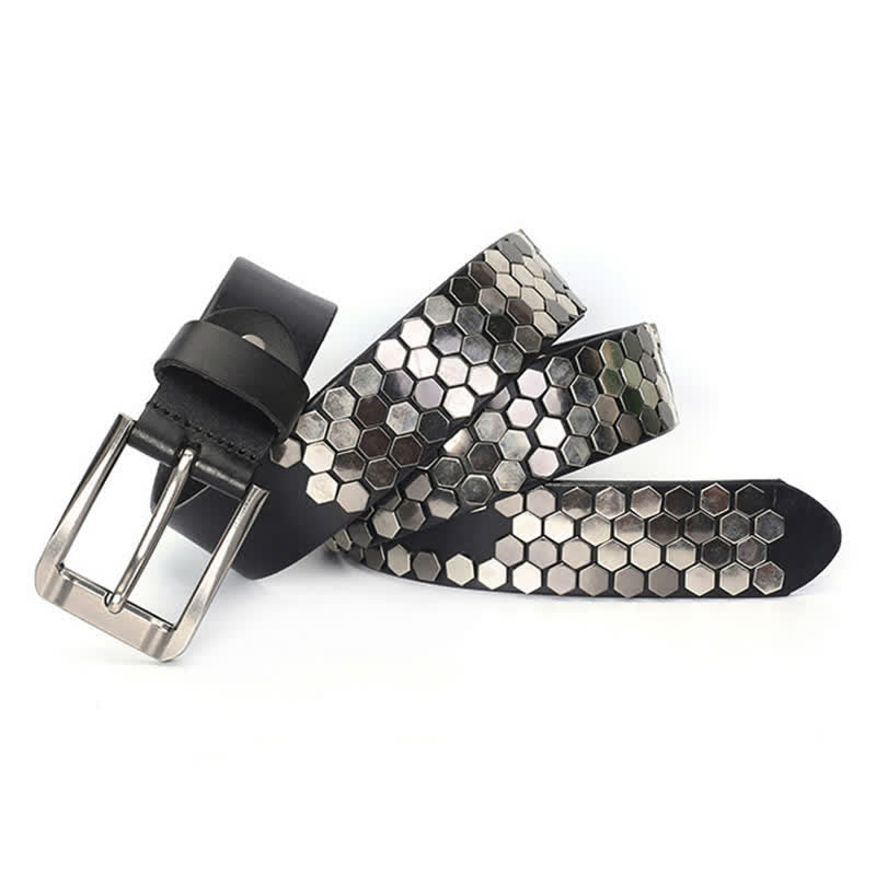 Ceinture unisexe en cuir clouté avec rivets hexagonaux