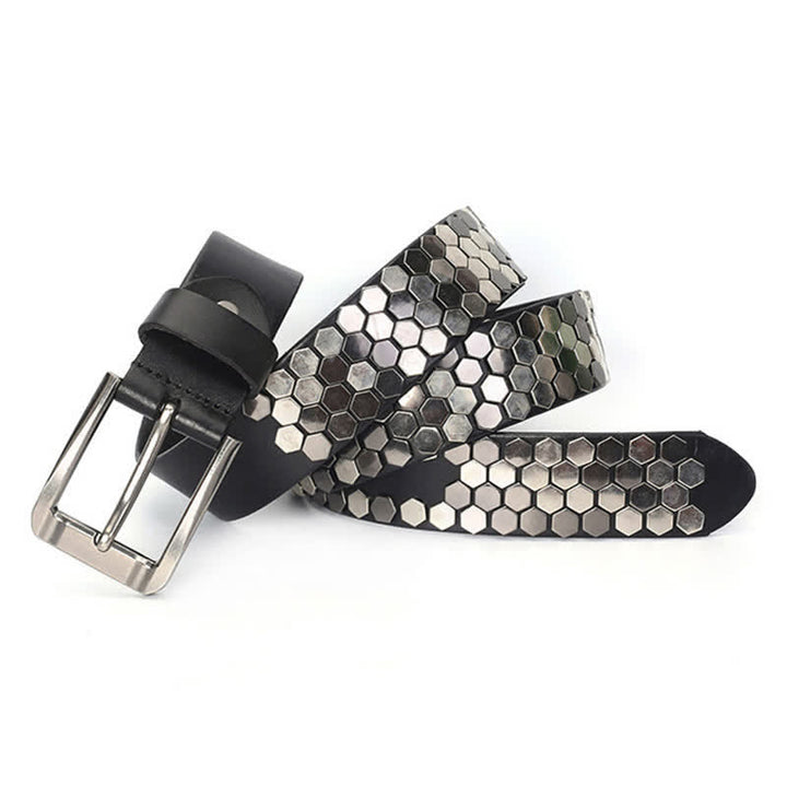 Ceinture unisexe en cuir clouté avec rivets hexagonaux