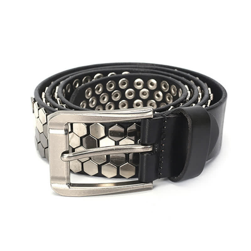 Ceinture unisexe en cuir clouté avec rivets hexagonaux
