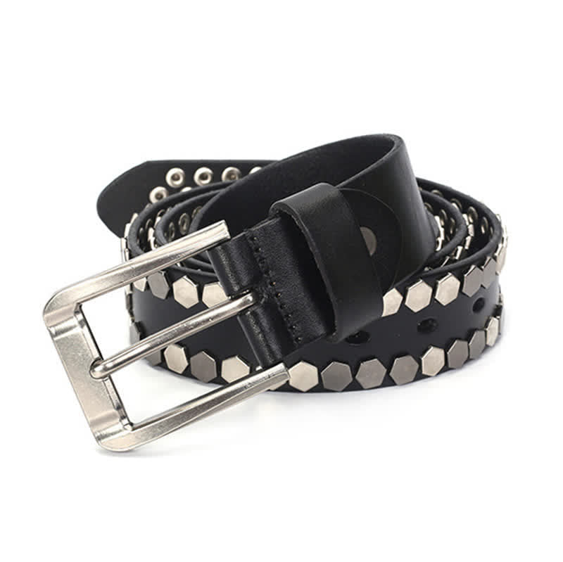 Ceinture unisexe en cuir clouté avec rivets hexagonaux